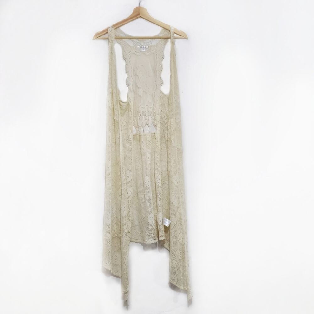 TCEC | Crochet Lace Cream White Open Front Duster Coverup